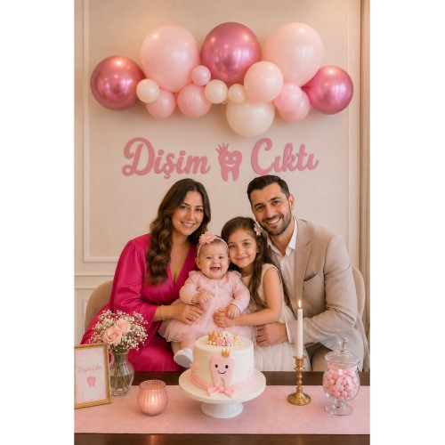 Diş Buğdayı Seti ilk Dişim Çıktı Parti Süsleri Duvar Süsü Kaligrafi Uzar Süs Pembe Fuşya Beyaz Balon