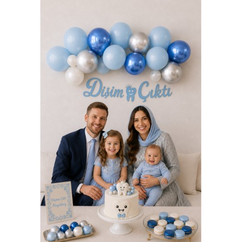 Diş Buğdayı Seti ilk Dişim Çıktı Parti Süsleri Duvar Süsü Kaligrafi Uzar Süs Mavi Beyaz Gümüş Balon