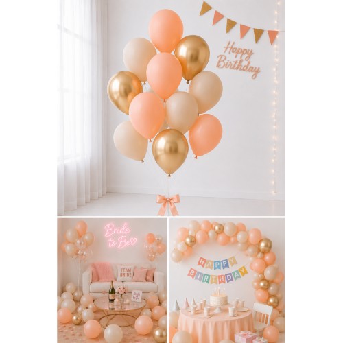 11li Balon (5 Somon Makaron + 3 Kum Rengi + 3 Gold Krom Altın Rengi Balon)11li Balon (5 Somon Makaron + 3 Kum Rengi + 3 Gold Krom Altın Rengi Balon)