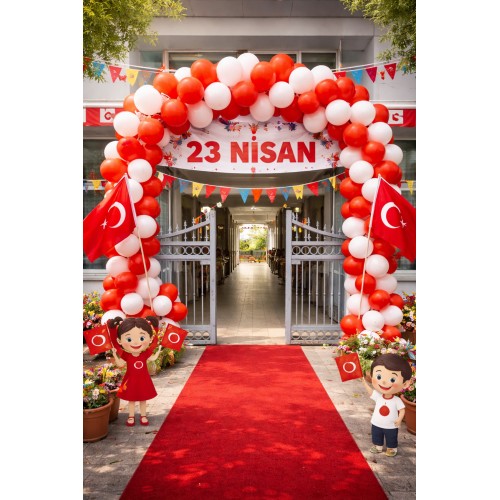  40 Kırmızı 40 Beyaz Balon Süsleme Kemeri Seti 23 Nisan 19 Mayıs 10 Kasım 30 Ağustos Balon Zinciri Hediyeli