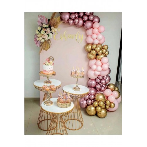 45 Adet Pastel Ve Krom Balon Zincir Seti Açık Pembe, Krom Pembe Ve Krom Gold Parti Seti