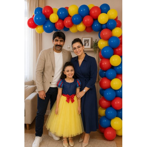 45li Sarı Kırmızı Mavi Metalik Doğum Günü Balon Zinciri Yapışkanı Konsept Parti Sonic Pamuk Prenses