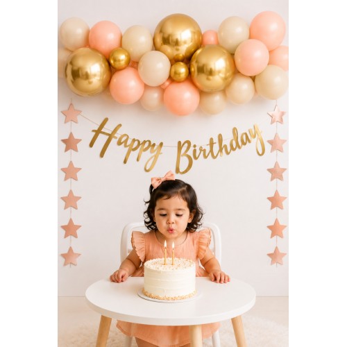  7 Somon 3 Krom Gold 3kum Rengi Pastel Balon Gold Happy Birthday Banner Yıldız Mini Zincir Balon Seti