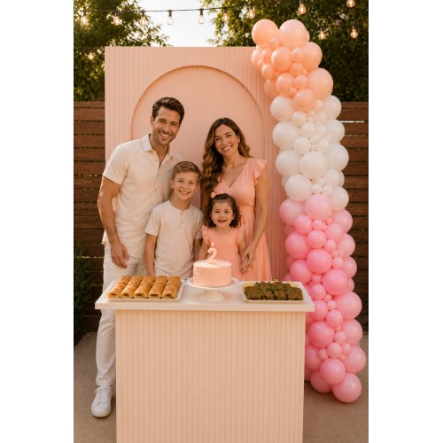 Doğum Günü Konsepti 45li Balon Zinciri : Makaron Somon, Makaron Pembe , Mat Beyaz Parti Süslemesi
