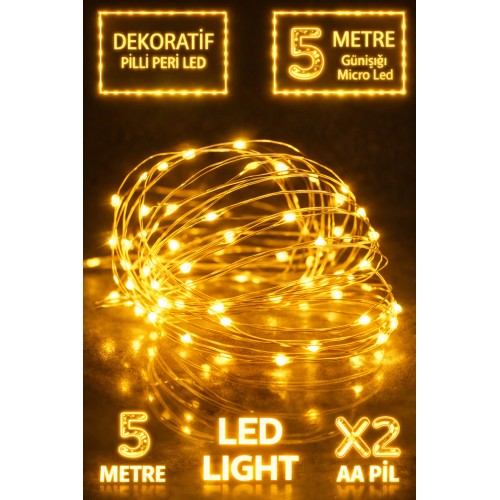 5 Metre Dekoratif Led Işık, Peri Led, Gün Işığı Sarı İp Led Işık Zinciri