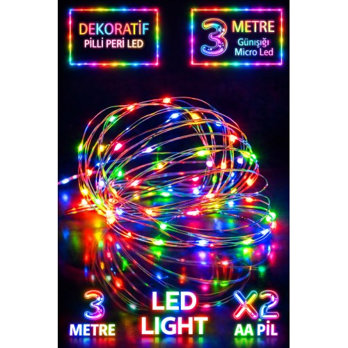 3 m Dekoratif Renkli Peri Led, Yılbaşı Süslemesi RGB Led Işık 3 m Dekoratif Renkli Peri Led, Yılbaşı Süslemesi RGB Led Işık