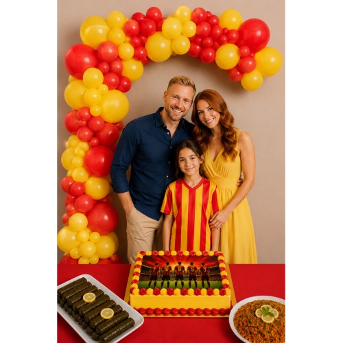Sarı Kırmızı 40li Doğum Günü Metalik Balon Zinciri ve Yapışkanı Seti Konsept Parti Süsleme