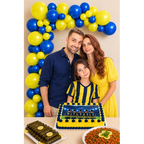 Sarı Lacivert 40li Doğum Günü Balon Zinciri ve Yapışkanı Metalik Koyu Mavi Seti Konsept Parti