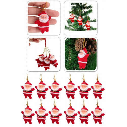 12 Li Noel Baba Figürlü Yılbaşı Çam Ağacı Süs Seti Noel Adam Yeni Yıl Ipli Ağaç Süsü