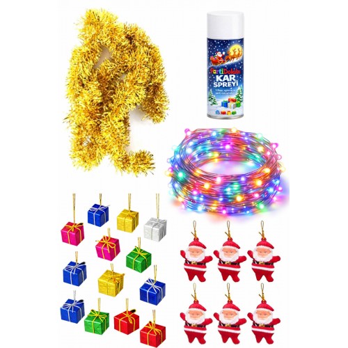 15li Yılbaşı Ağacı 3 Mt Işıklı Süsleme Seti, Kar Spreyi Ağaç Süslemeleri Noel Baba , Gold Boyun Simi