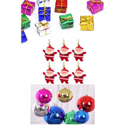 18 Parça Yılbaşı Ağacı Top Süs Noel Adam + Cici Top Süs + Mini Hediye Paketi Süs