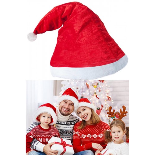 1 Adet Kırmızı Polar Noel Baba - Noel Anne Şapkası Beyaz Ponponlu Yetişkin Yılbaşı Şapka Christmas
