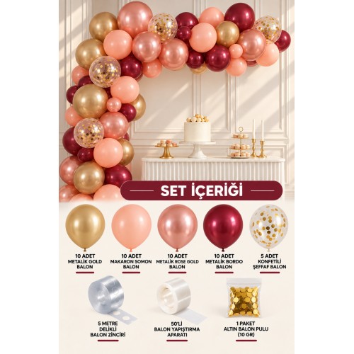 Bordo-somon-gold-rose Doğum Günü Konfetili Balon Kombini Zinciri Seti Bordo-somon-gold-rose Doğum Günü Konfetili Balon Kombini Zinciri Seti