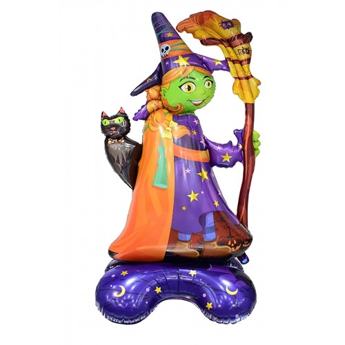  Halloween Cadı Folyo Balon Cadılar Bayramı Cadı Süpürge Korkuluk Ayakta Duran Dekorasyon Balon 128cm