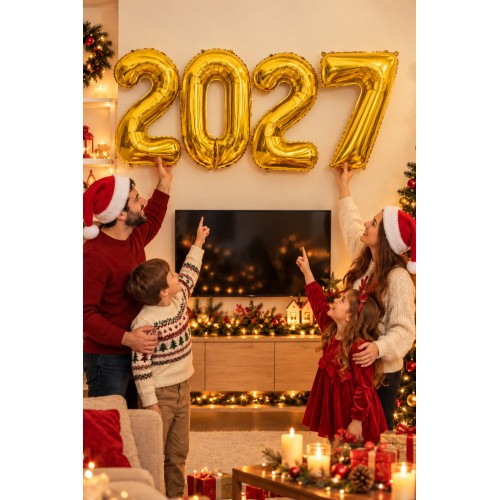 2027 Yılbaşı Balonu 100 Cm Gold Altın Büyük Boy Folyo Rakam Balon Seti Yeni Yıl Dekoratif Süsler