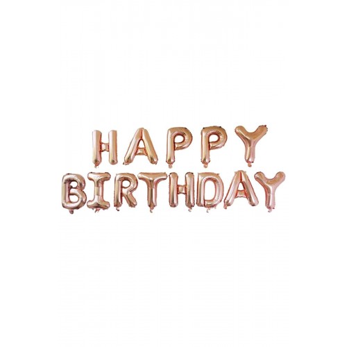 40 cm Gold Rose Bakır Happy Birthday Yazılı Harf Folyo Balon Seti