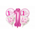 5 Adet Kız Pembe Beyaz 1 Yaş Rakam,Baskılı Folyo Balon Seti