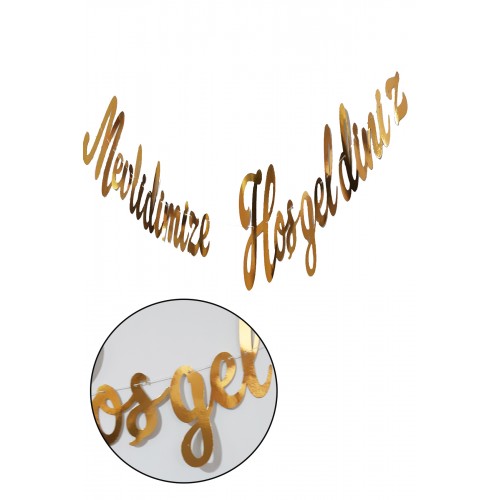 1 Adet Gold Mevlidimize Hoşgeldiniz Altın Kaligrafi Yazı Banner Sünnet Bebek Diş Mevlidi Yazı 160cm