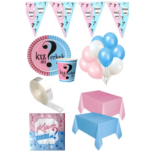 8 Parça Cinsiyet Belirleme Seti Mini Zincir Balon Flama Kız Mı Erkek Mi Masa Oda Parti Dekor Süsü