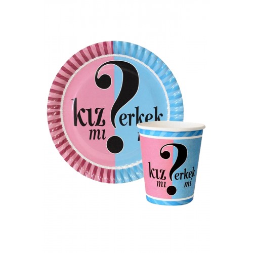 Cinsiyet Belirleme Partisi Karton Tabak Bardak Set Kız Mı Erkek Mi Parti Seti 8 Kişilik