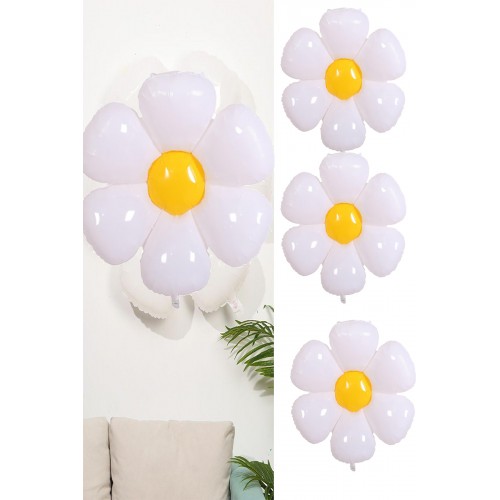 3'Lü Papatya Folyo Balon Set, İlkbahar Yaz Temalı Çiçek Folyo Balon