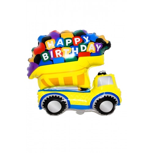 Happy Birthday Kamyon Folyo Balon İnşaat Konseptti Doğum Günü Balonu İş Makinesi