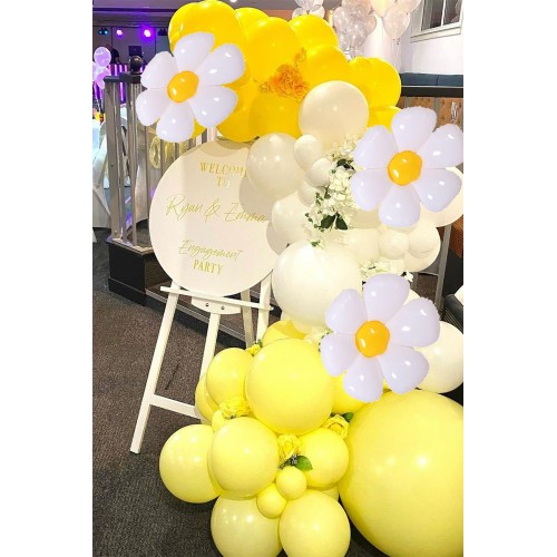 Papatya Folyo Balon Konspetli Makaron Metalik Sarı-Beyaz Doğum Günü Zincir Balon Seti