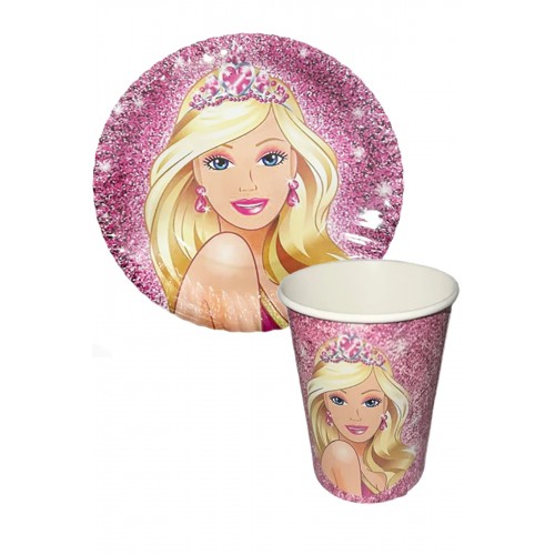 Barbie 8 Tabak, 8 Bardak, Parti Malzemeleri Barbie Doğum Günü Parti Tabağı Bardağı
