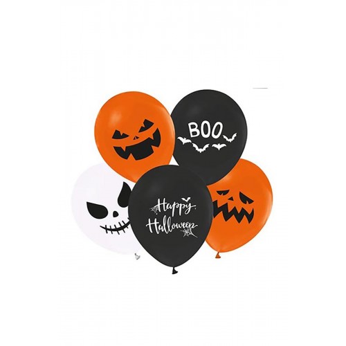 50 Adet Cadılar Bayramı Balkabağı Boo Baskılı Balon Halloween Parti Balonu Turuncu Siyah