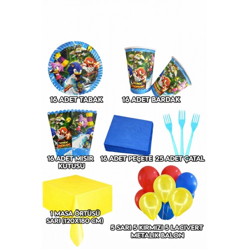 16 Kişilik Sonic Boom Doğum Günü Parti Seti Süper Sonik