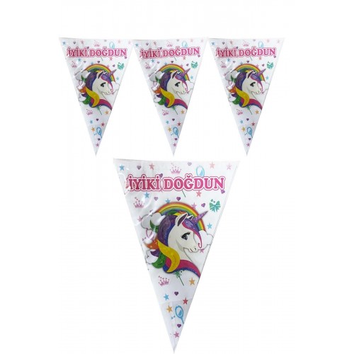 Unicorn Temalı Flama Tek Boynuzlu At Doğum Günü Bayrak Süs 160cm