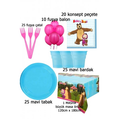 25 Kişilik Maşa ile Koca Ayı Doğum Günü Seti