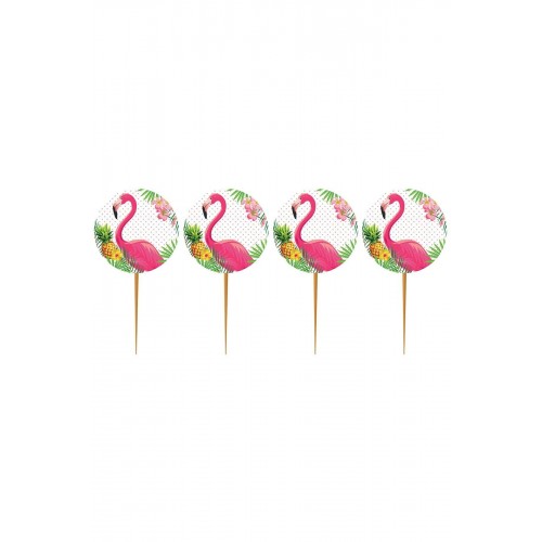 20'li Flamingo Lisanslı Kürdan Yaz Partisi Yuvarlak Model