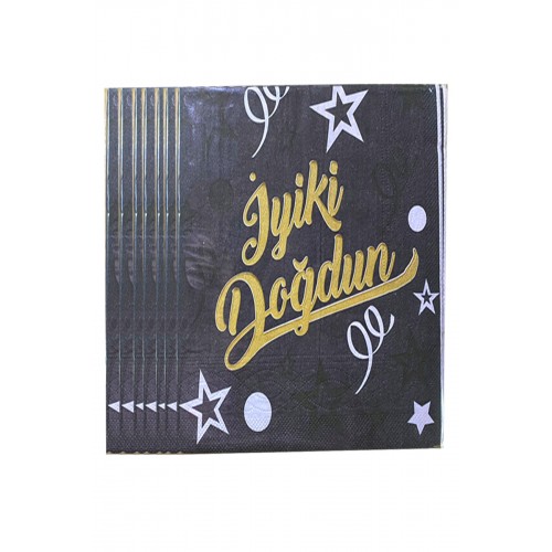 20'li Iyi Ki Doğdun Gold Siyah Renk Işıltılı Kağıt Peçete 33x33 
