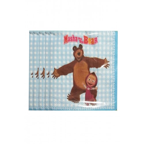 20'li Masha Maşa Ve Koca Ayı Doğum Günü Kağıt Parti Peçetesi 33x33 Cm