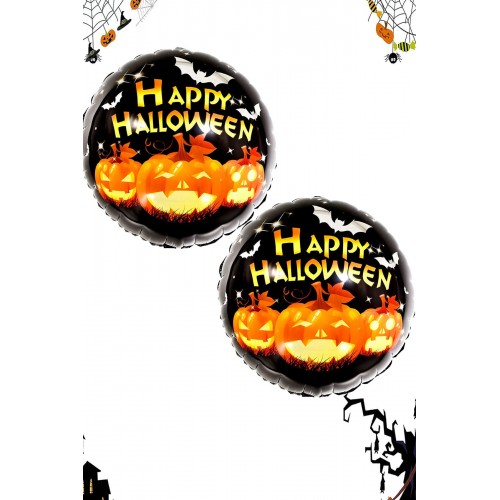 2 Ad Halloween Balkabağı Baskılı Folyo Balon Cadılar Bayramı Balon Süs Happy Halloween Balloons 45cm