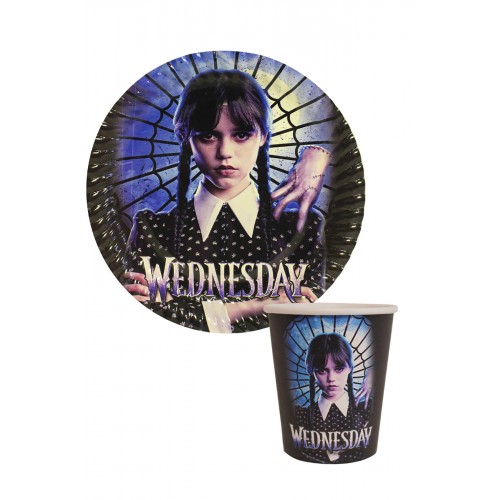 2'li Wednesday 8 Tabak, 8 Bardak Seti, Addams Wednesday Parti Doğum Günü Parti Tabağı Bardağı