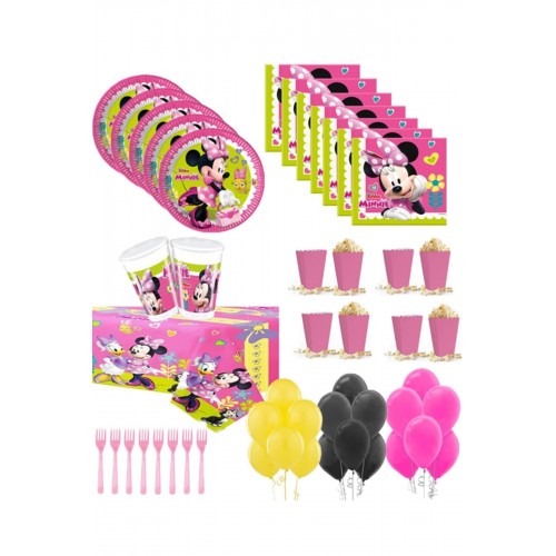 8 Kişilik Minnie Mouse Doğum Günü  Parti Süsleri Seti Paketi