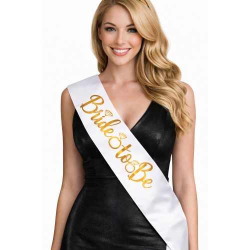 Beyaz Üzeri Gold Yazılı Bekarlığa Veda Bride To Be Kuşak Kurdele