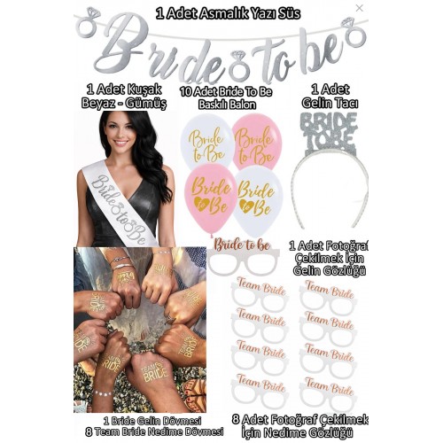 Bride To Be Partisi Seti Team Bride Bekarlığa Veda Konsept Gümüş