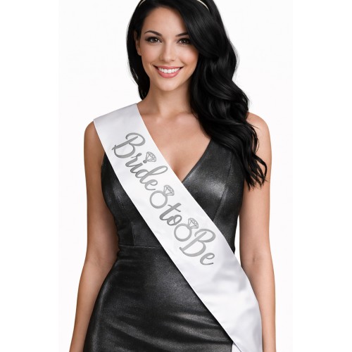 Bride To Be Yazılı Beyaz Üstüne Gümüş Gri Kuşak Bekarlığa Veda Partisi Konsepti Kuşağı