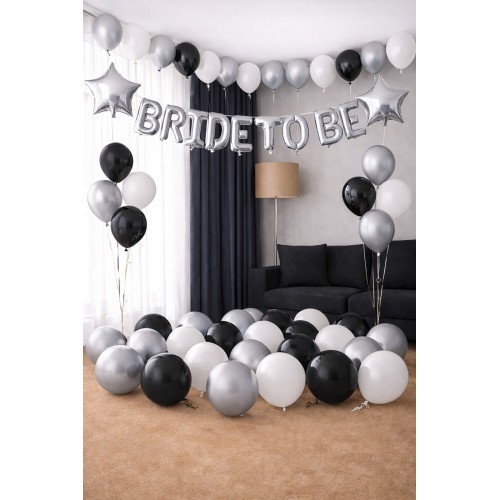 Gümüş Gri Bride To Be Yıldız Folyo Balon Süsleme Seti Mekan Oda Bekarlığa Veda Partisi Malzemeleri