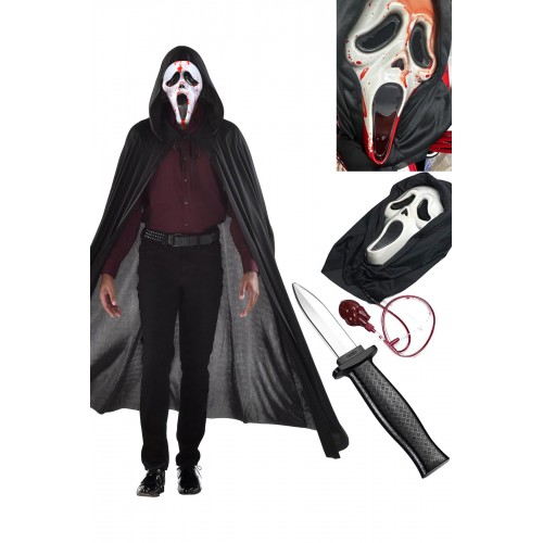 Halloween 120cm Siyah Kapşonlu Pelerin Çığlık Kan Efekt Maske Şaka Bıçağı Set Cadılar Bayramı Parti Halloween 120cm Siyah Kapşonlu Pelerin Çığlık Kan Efekt Maske Şaka Bıçağı Set Cadılar Bayramı Parti