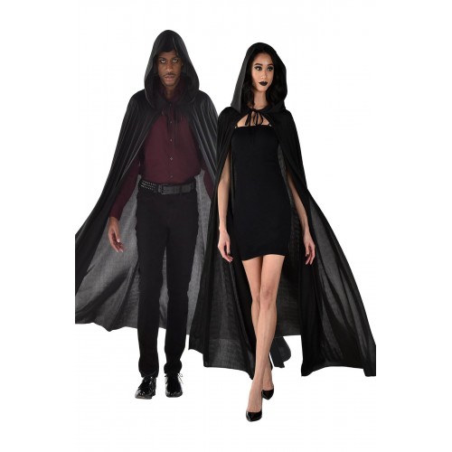 Kapuşonlu Siyah Pelerin Yetişkin Çocuk 120cm Halloween Cellat Şeytan Vampir Cadı Kostüm Pelerin