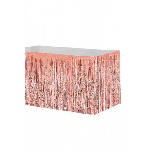 1 Adet Metalik Rose Gold Püsküllü Parti Masası Eteği