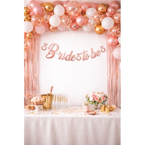 Rose Gold Renkli Bride To Be Kaligrafi Yazılı Yüzük Detaylı Bekarlığa Veda Partisi Konsept Banner