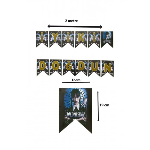 Wednesday Addams İyiki Doğdun Banner Yazı, Wednesday Parti Süsleri 2metre