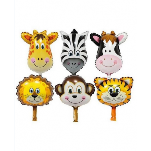 Safari Hayvan Kafa Folyo Balon Seti 6 lı Küçük Kafalar