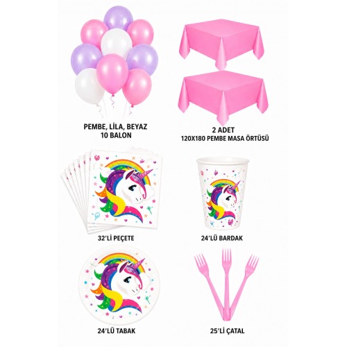 Unicorn 24 Kişilik Doğum Günü Parti Seti