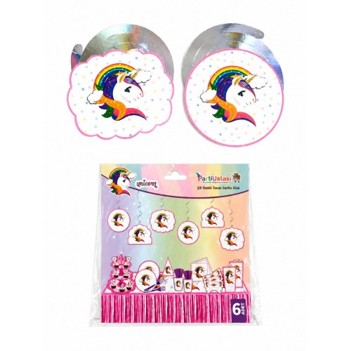 6lı Unicorn Asmalı Tavan Süsleri Tek Boynuzlu At İp Sarkıt Süsü